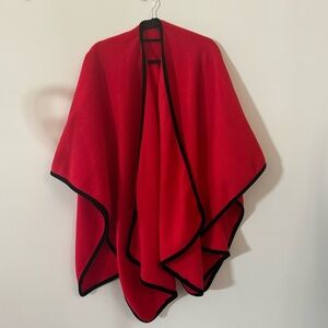 Northwest Territory Red Fleece Cape Poncho Wrap with Black Trim OS